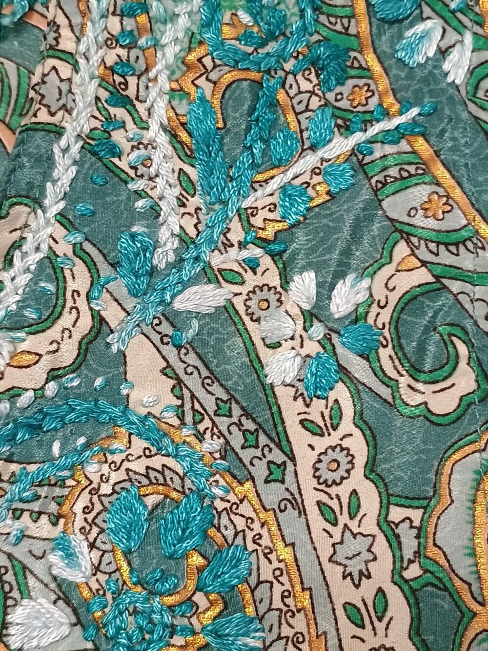 Natura Portugal Teal Paisley Embroidered Boho Sleeveless Blouse XS - Picture 10 of 11